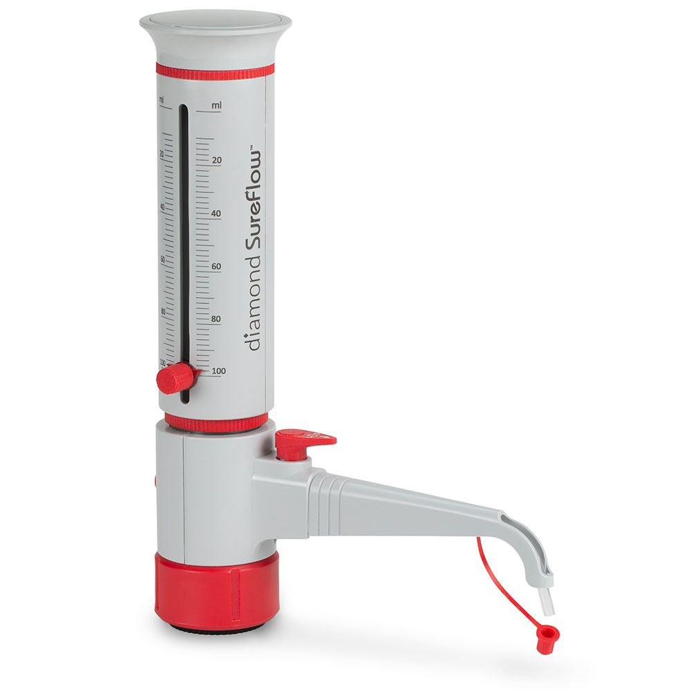 Globe Scientific Bottle Top Dispenser, Diamond SureFlow, with Recirculation, 10.0mL to 100.0mL, 2.0mL increments Image